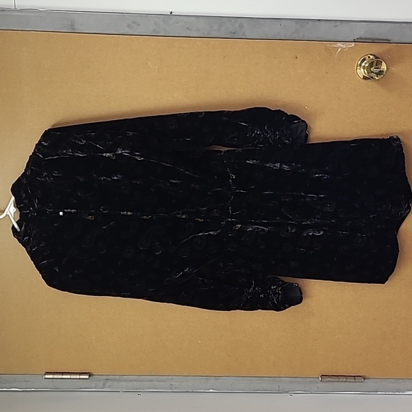 Zara Size M Black Velvet Paisley Print Open Back Rouched Midi Dress - Picture 6 of 13